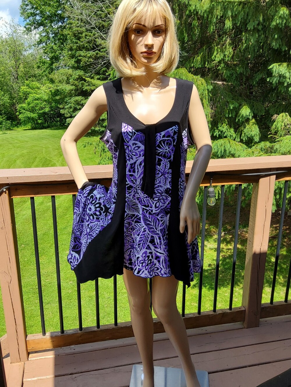 Clientele Black Tank Dress with Lavender Floral Bodice